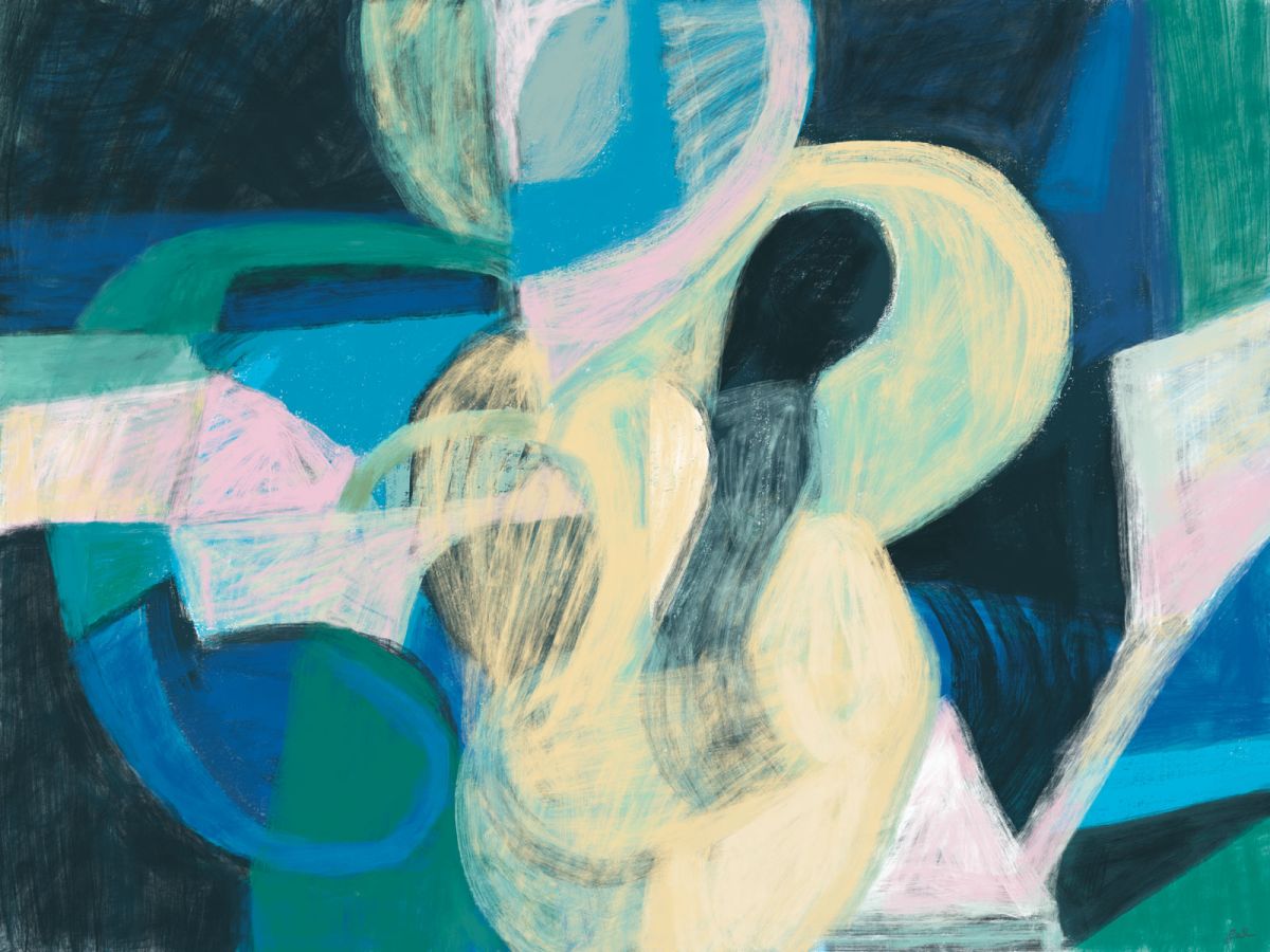 Abstract artwork consisting of curvilinear shapes with a dark background