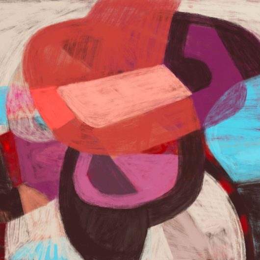 Bold figurative abstract digital painting in warm colors